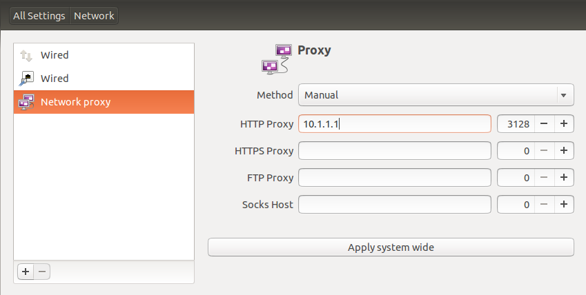 Network proxy settings Ubuntu