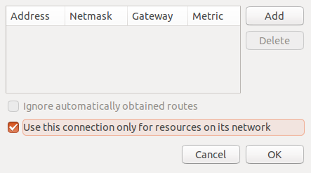 Ubuntu routes network settings configuration dialog box