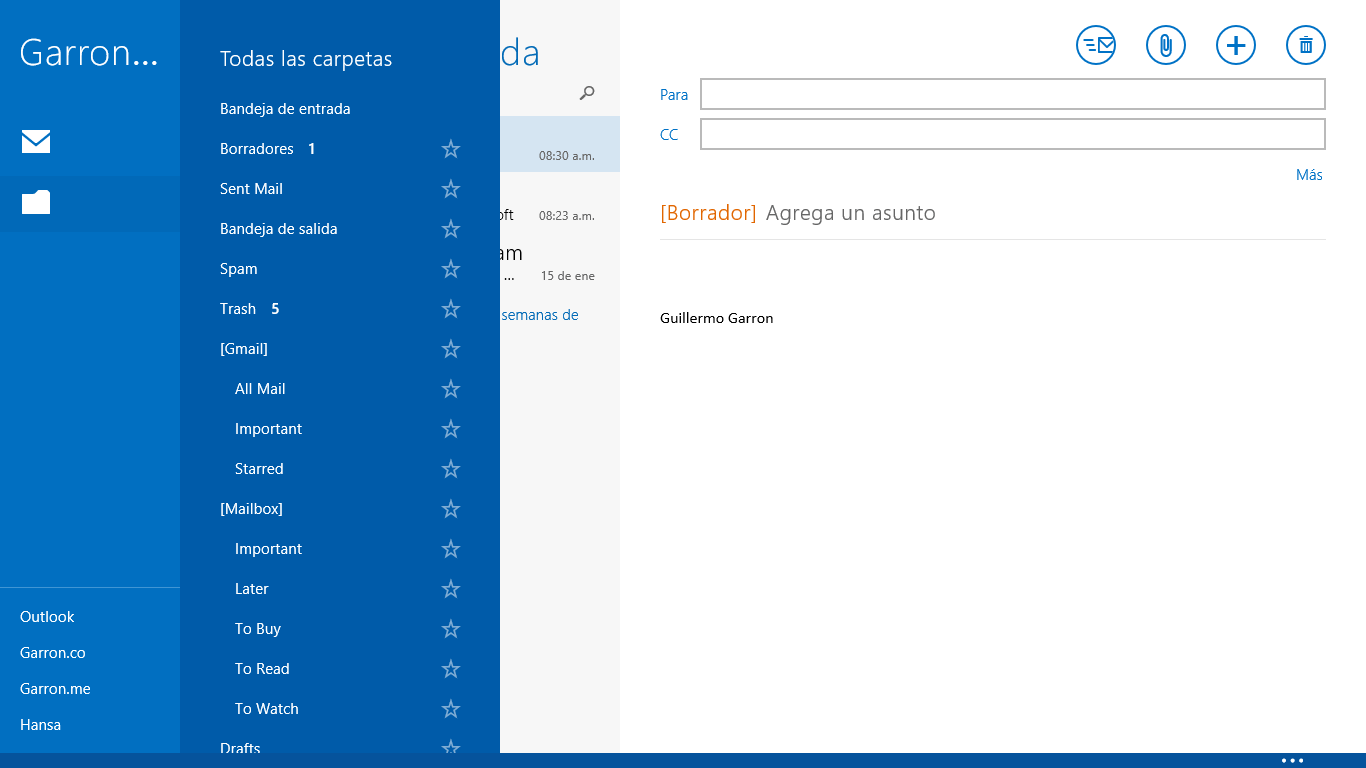 Windows 8 email folders