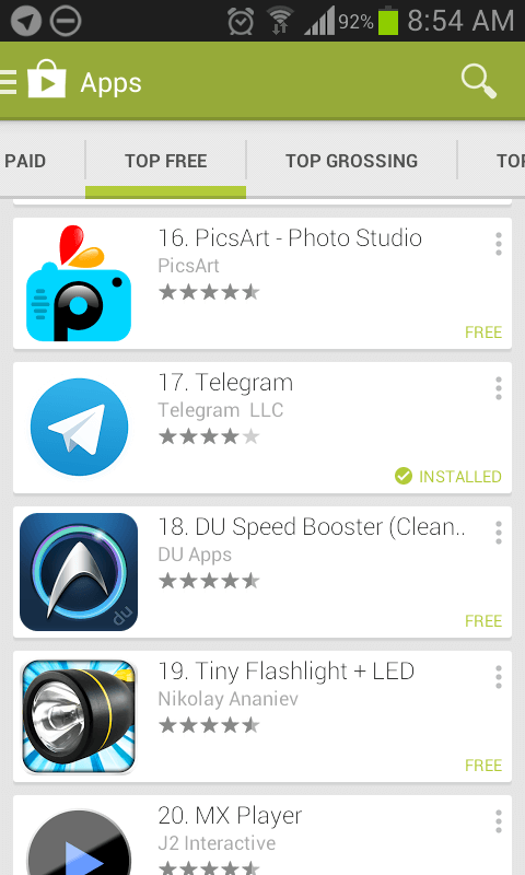 Posición de Telegram en Android