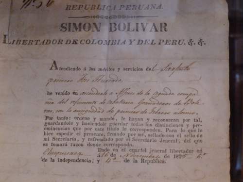 Documento firmado por Simon Bolivar