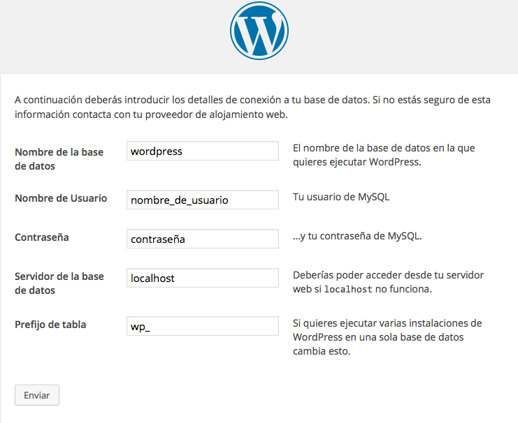 Instalando Wordpress base de datos
