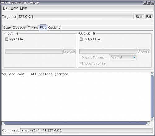 nmapFE GUI files screen