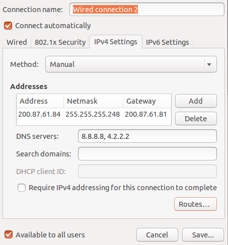 Network wired or wireless interface settings Ubuntu
