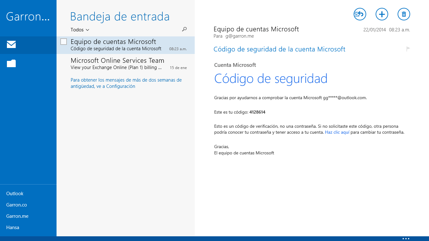 Windows 8 interfaz correo electrónico