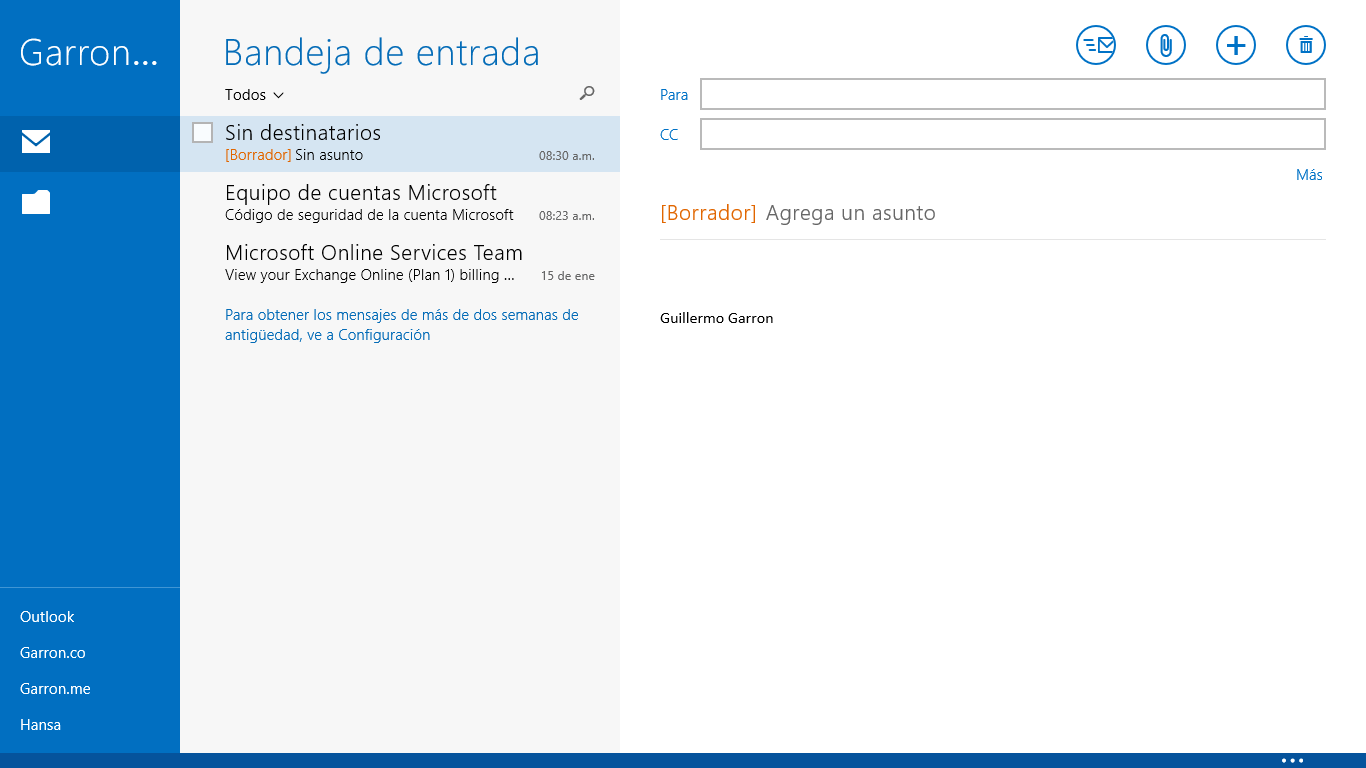 Windows 8 crear nuevo correo electrónico