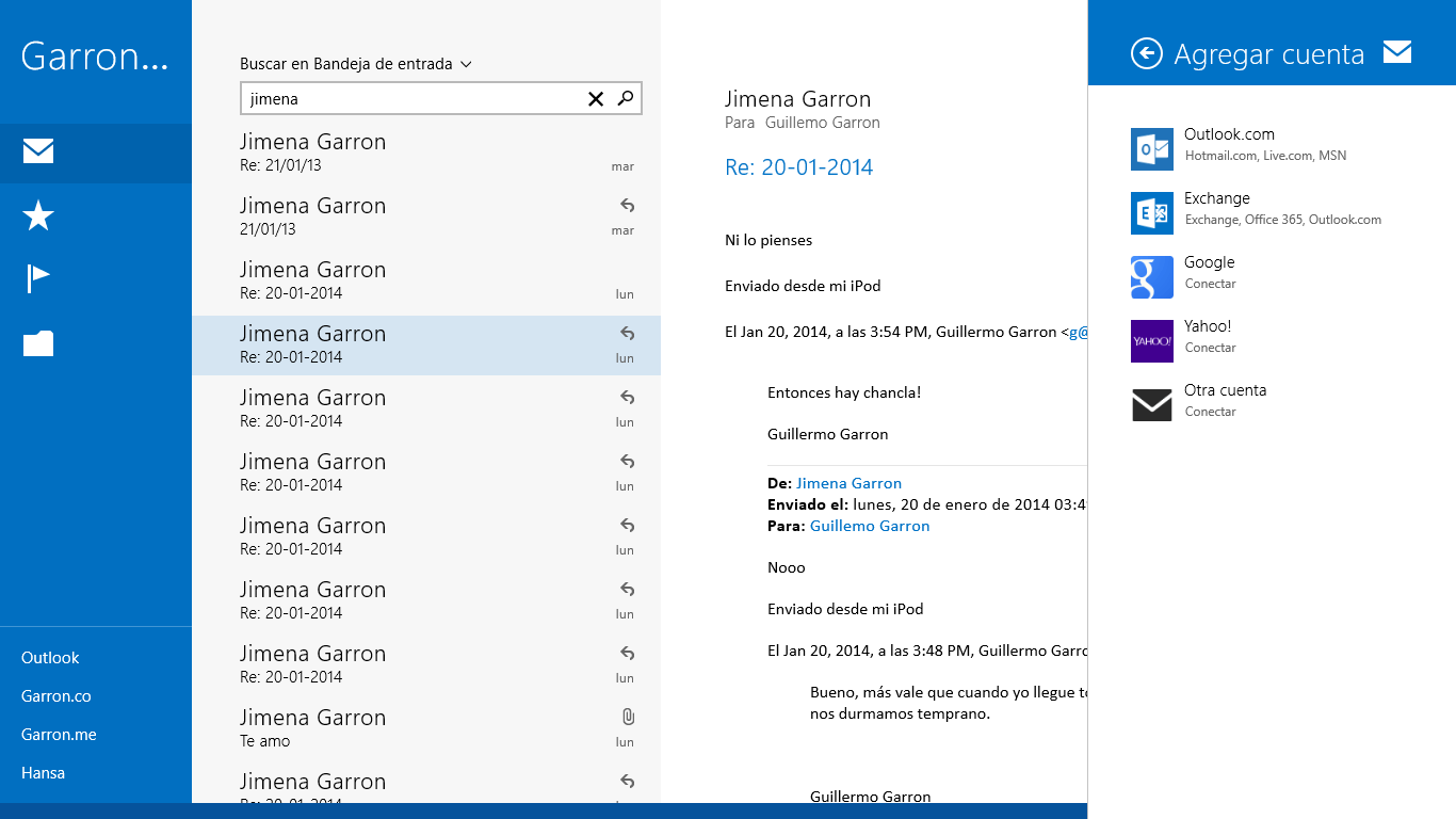 Windows 8 tipos de correo soportados