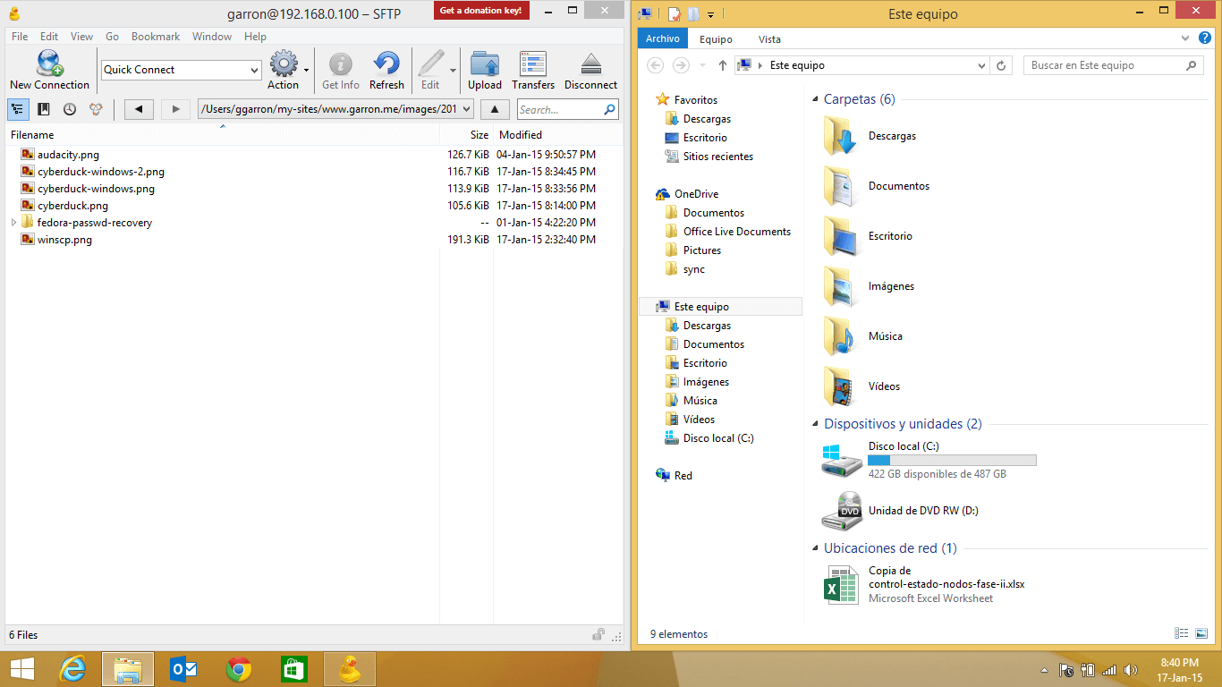 Cyberduck on Windows two panes