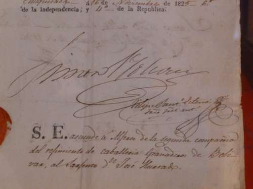 Documento firmado por Simon Bolivar